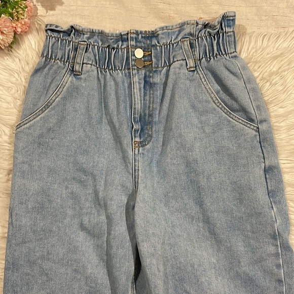 Oak + Fort Elastic Paperbag Raw Hem Straight Leg High Rise Jeans - Picture 5 of 14